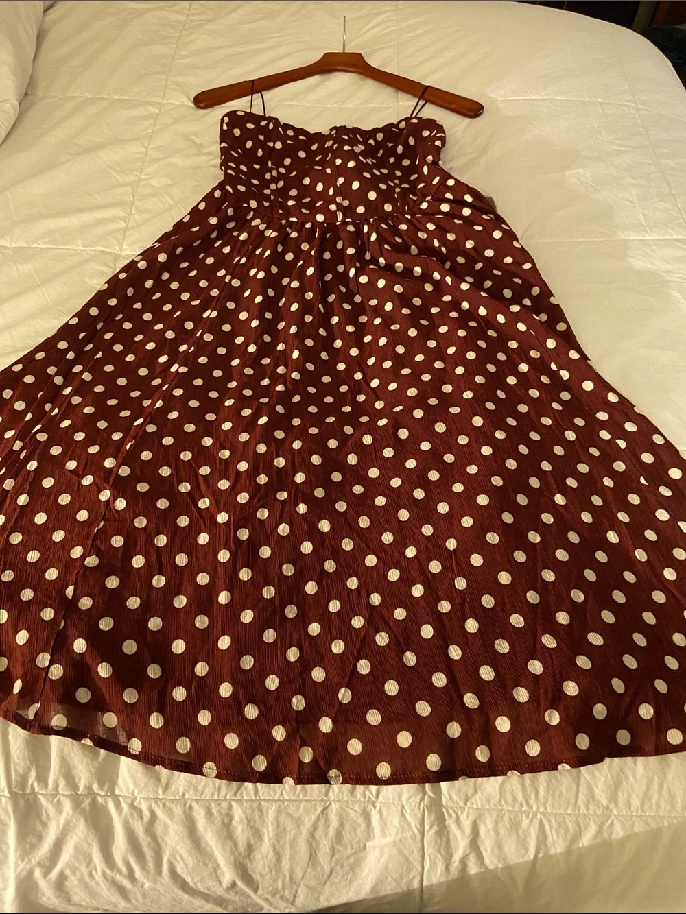 Brown Polka Dot Spaghetti Strap Dress